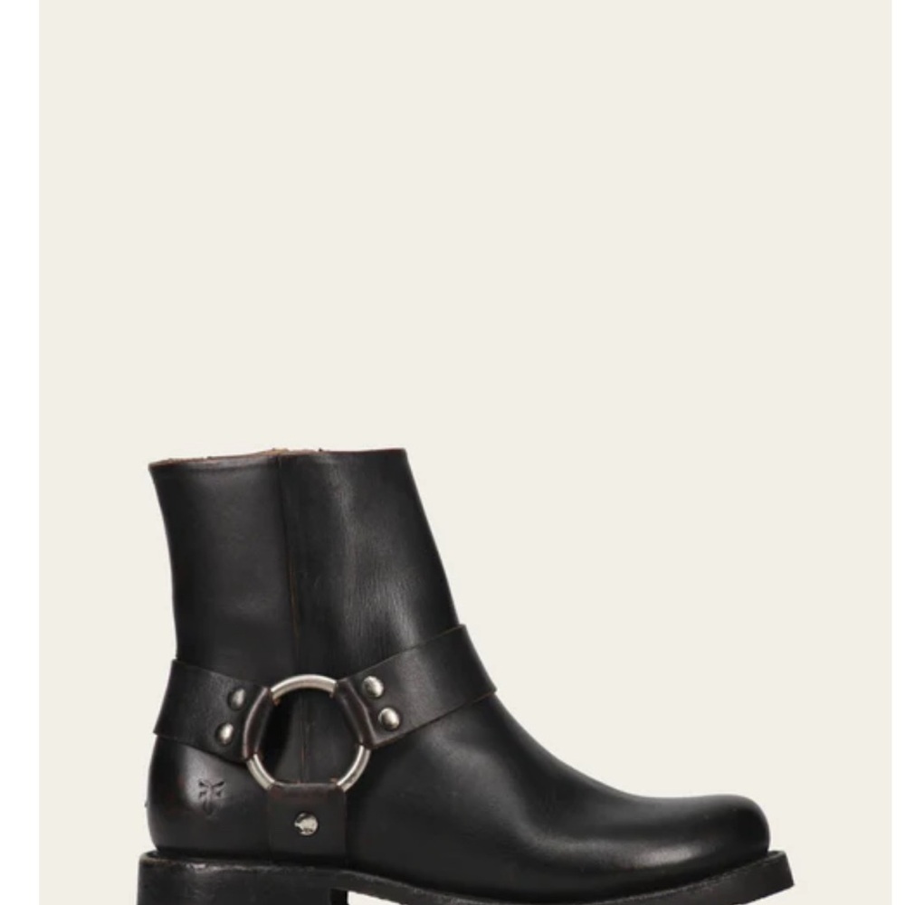 Portia harness short Black Leather Ankle Boots with Silver Buckle